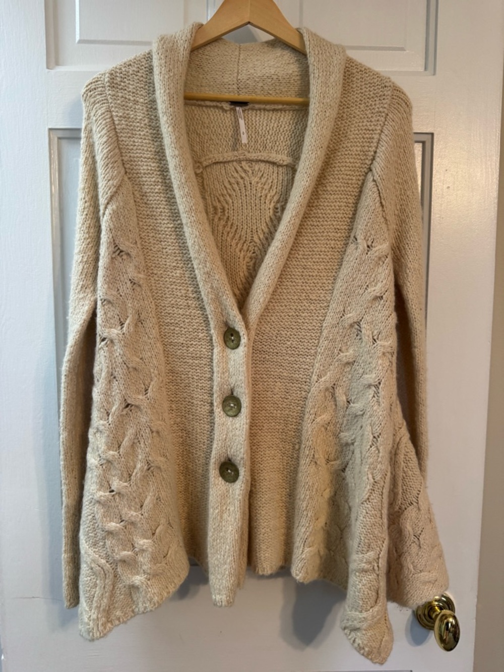 Free People Chunky Knit Cardigan Sweater Cream Beige Cable Back